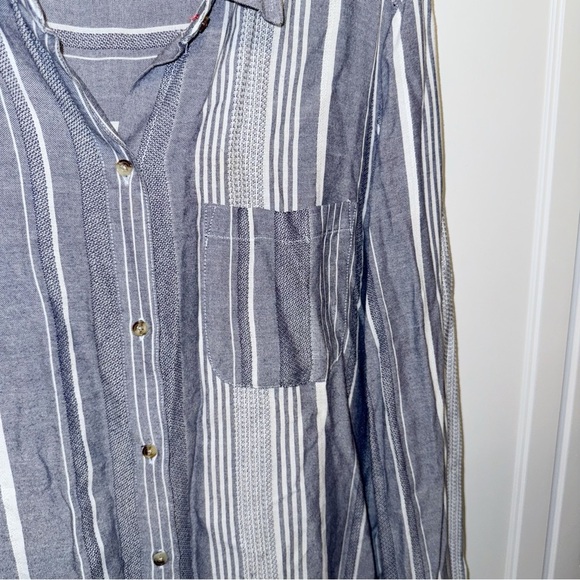 Anthropologie Maeve Shirt Sz Large Blue Chatham Striped Button Down Blouse - Picture 7 of 12